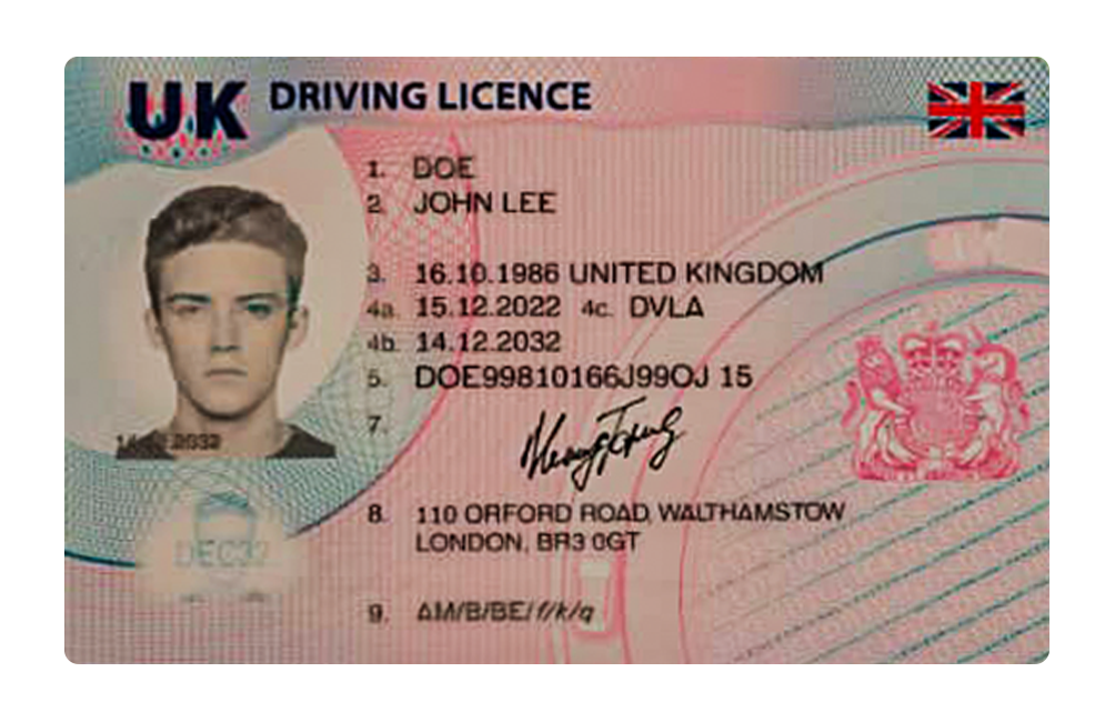 UK Driving License Front